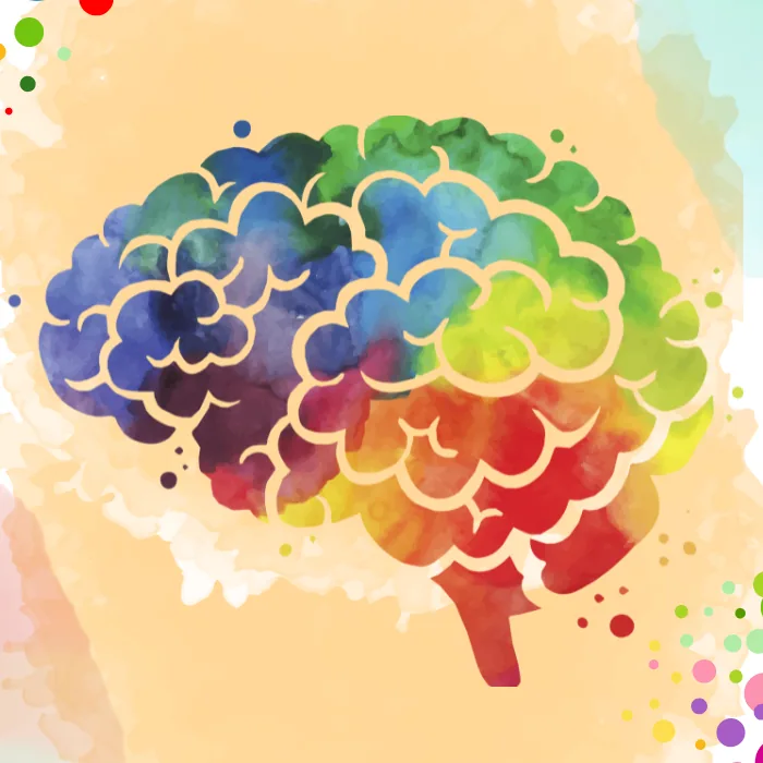Ilustração de cérebro colorido representando saúde mental